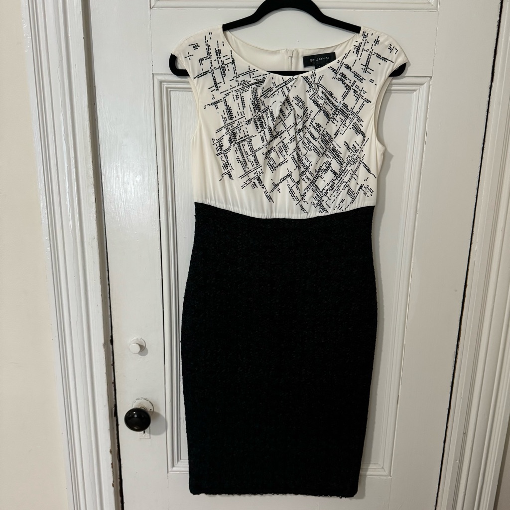 St. John Black And White Beaded Top Knit Dress